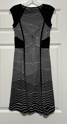 BCBGMAXAZRIA Size XS Black White Striped Dress Mesh Cutouts BCBG Womens |  eBay