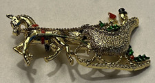 Vintage Gerry s Gold Tone Horse and Sleigh Christmas Brooch Pin