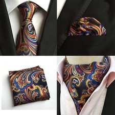 Men Colorful Paisley Floral Tie Necktie Cravat Ascot Handkerchief Set Lot