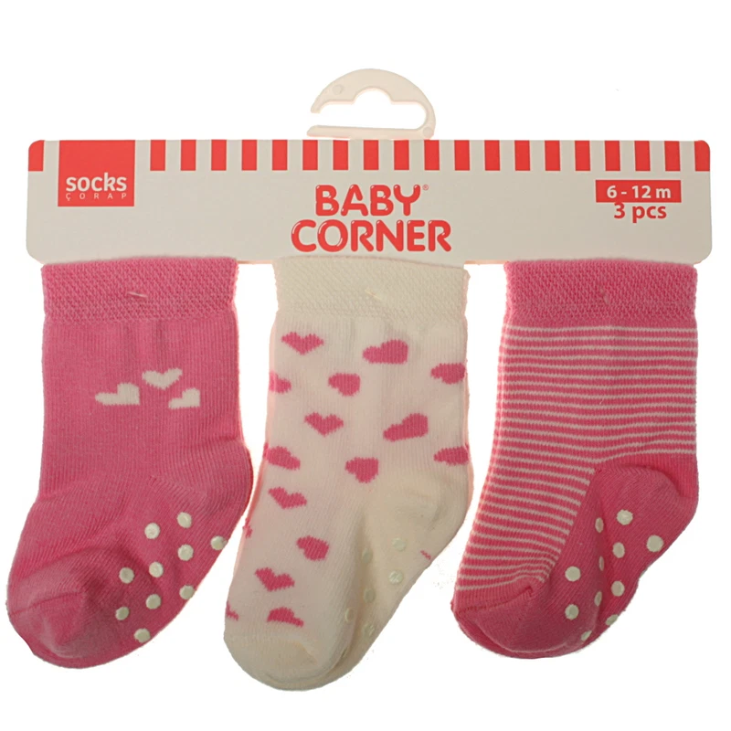 BABY CORNER Socken Baby 3 Stück im Set mit Herzen mit ABS
