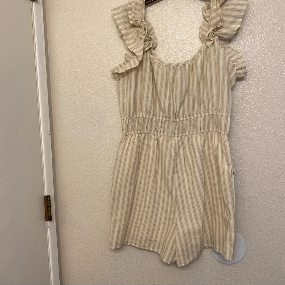 Mono mameluco manga volantes a rayas beige tostado marfil The Post L Foto 2 de 4