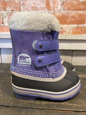 Sorel Purple Leather Waterproof Snow Boots Duck Lined Rubber