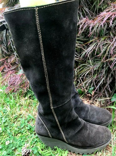 FLY LONDON YUST TALL BROWN SUEDE WEDGE 
