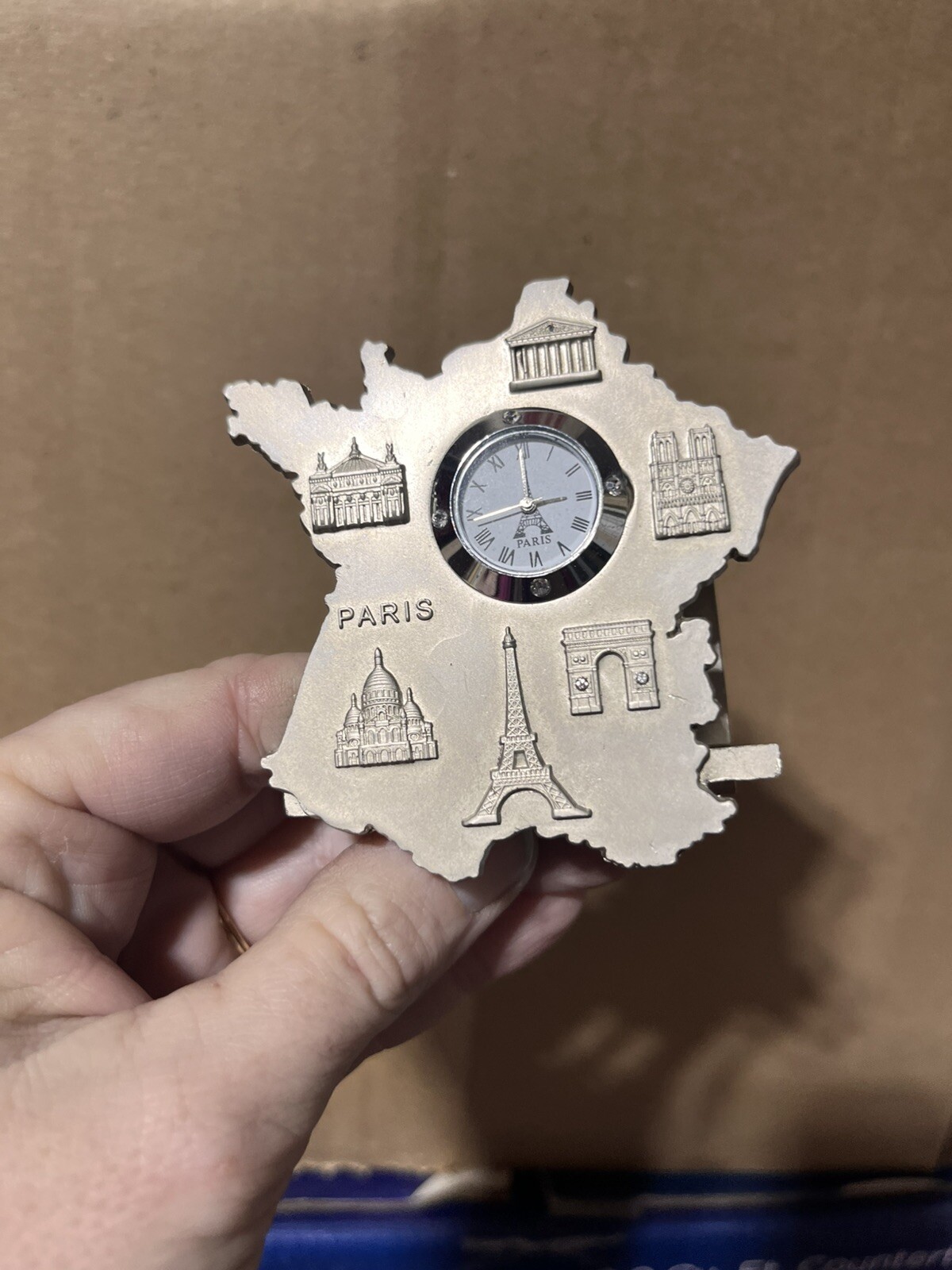 EIFFEL TOWER Silver Paris WITH Nonworking CLOCK HOME DECOR Paris Europe Cute