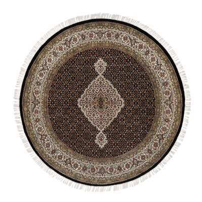 4'10''x4'10'' Black Tebraz Mahi Fish Design All Wool Hand Knotted Round Rug R91077