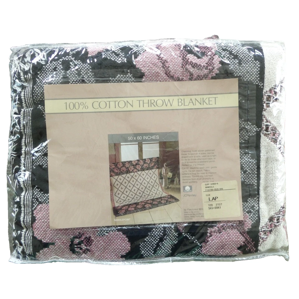 Fieldcrest Floral Rose Fringed Cotton Throw Blanket Cottagecore 50x60 USA VTG - Image 2 of 4