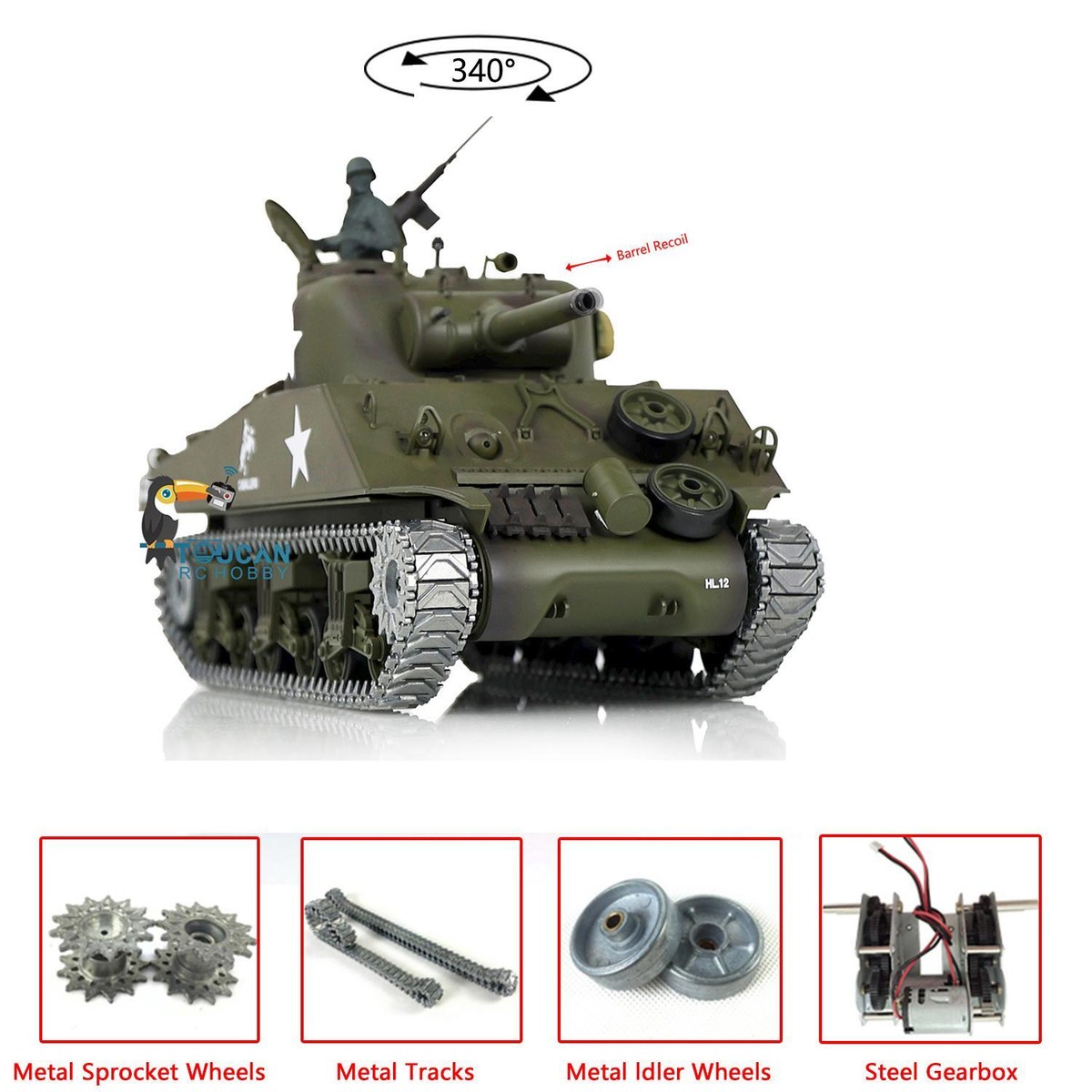 Henglong 1/16 7.0 Upgraded M4A3 Sherman IR BB RTR RC Tank 3898