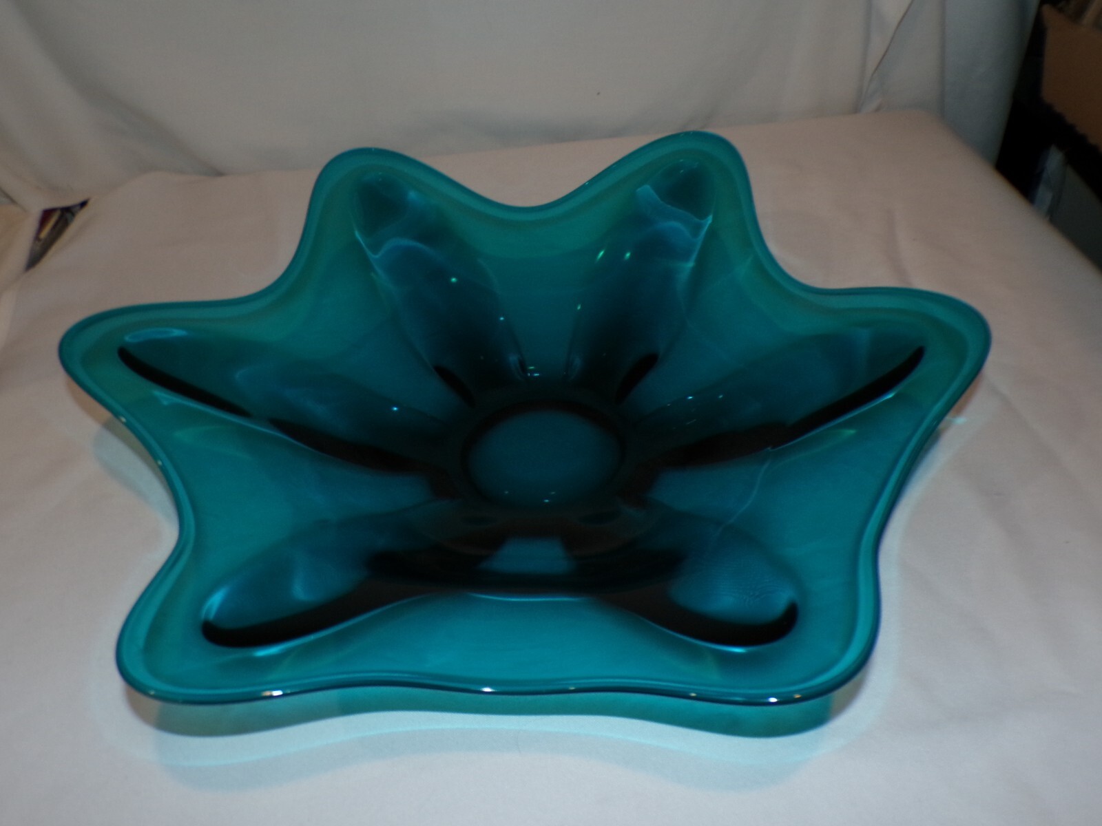 Viking Dish MCM Glass Blunique Tray Art Glass Blue Giant Size [c532]