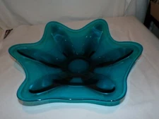 Viking Dish MCM Glass Blunique Tray Art Glass Blue Giant Size [c532]