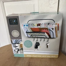 Order Home Collection Letter Organizer & 5 Hook Key Black Metal Rack NEW