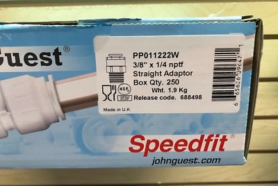 John Guest PP011222W Straight Adapter, 3/8" Speedfit X 1/4" NPTF Male