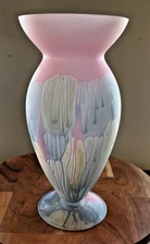 Rueuven Nouveau Art Glass 9.5" Vase Abstract Satin Pastel Shades Handpaianted