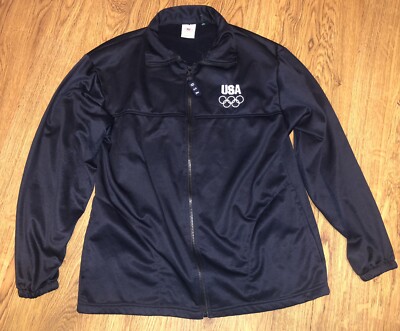 USA Olympic Committee Black Full Zip Jacket Men's Large Made in USA