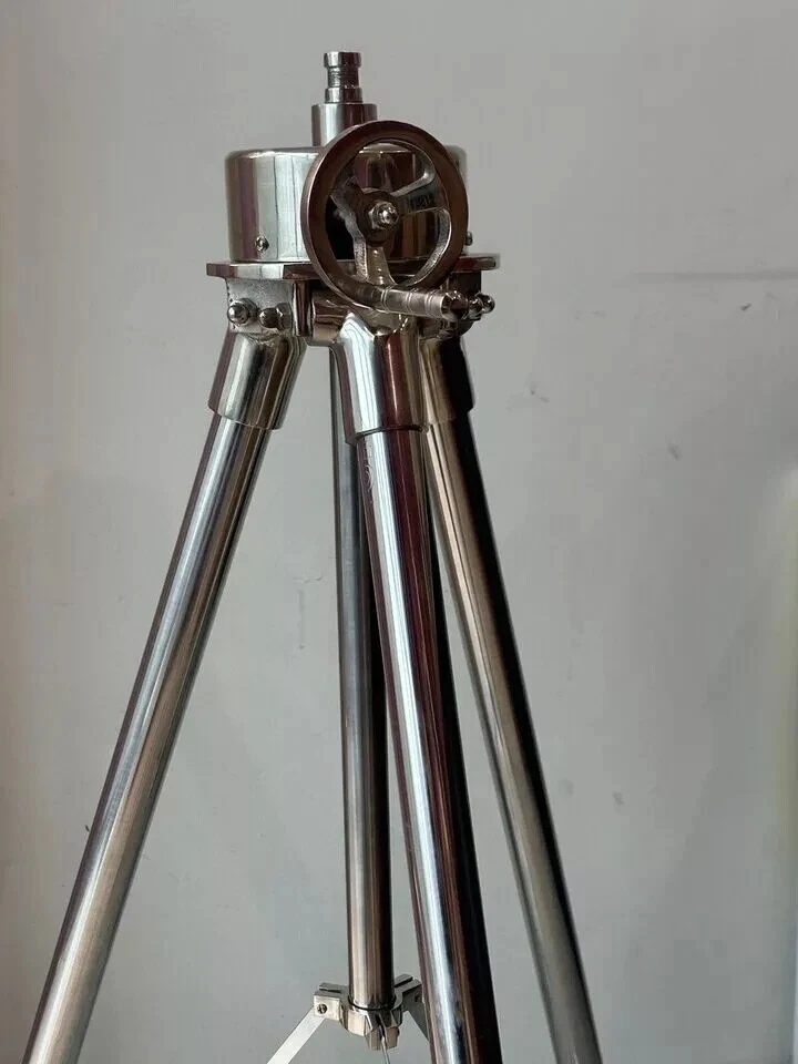 Steel Floor Standing Tripod Antique Chrome Heavy Tripod Silver Nautical Gift - Image 4 of 4