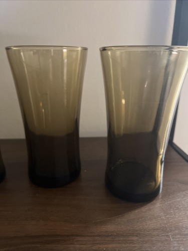 Vintage Anchor Hocking Linden Mocha Tumblers Smokey Brown Glassware Set of 4 - Picture 7 of 13