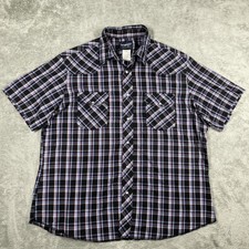 Wrangler Western Shirt Mens XL Black Red Plaid Pearl Snap Short Sleeve Cowboy