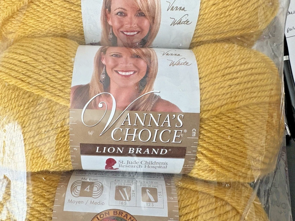 Lion Brand Vanna's Choice Yarn 3 Pack Mustard Gold Acrylic 3.5 Ozs 170 yds Scan - Image 3 of 4