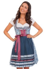 MarJo Tracht Mini Dirndl Trachtenkleid Natalia blau 55cm 2tlg Baumwolle Wiesn