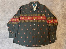 VTG Wrangler Pearl Snap Long Sleeve Western Shirt Cowboy Men  s 2XL Aztec Tribal
