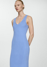 NWT MANGO MNG BLUE KNITTED V-NECK MIDI MIDI DRESS SZ S US 4