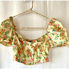 Zara Puff Sleeve Bustier Cropped Floral Corset Top Sz S NWOT Cottage, Boho