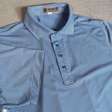 G/FORE Feeder Stripe Tech Men's L Golf Preppy Blue Jersey Performance Polo