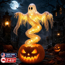LED Swirling Ghost Pumpkin Yard Lamp Lighted Halloween Garden Decor, Outdoor L