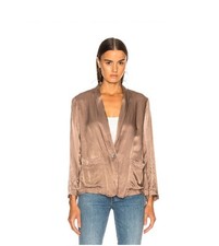 RAQUEL ALLEGRA Pebble Satin Shrunken Blazer Women  s Sz L bronze tape