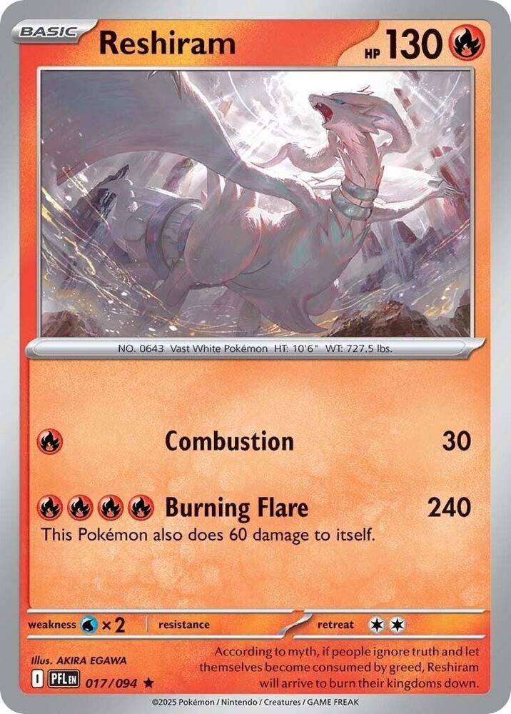 Reshiram Rare ME02: Phantasmal Flames 017/094 NM Reverse Holo
