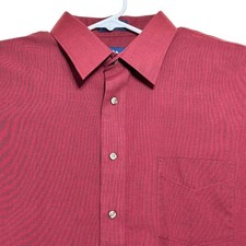 Stafford Mens Short Sleeve Button Up Shirt Burgundy Red Wrinkle Free Size 18