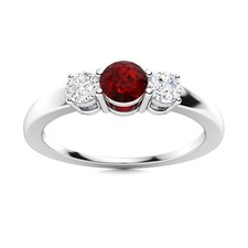 Three Stone Ring 4MM Round Shape Garnet 925 Sterling Silver Ring Women For Her