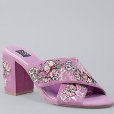 WHITE HOUSE BLACK MARKET Zuri Lavender Cross-Band Floral Embroidered Mules