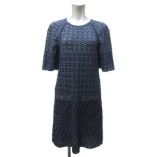 Chanel Lamé Dress Navy Silk Polyester Size 36 AB Condition Short Sleeve