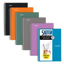 Five Star 5-Subject College Ruled Spiral Notebook, 6"x9.5", 150 Sheets, 6-Pk