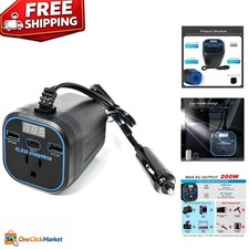 200W Car Power Inverter, 12v to 110v, Car Adapter with Dual USB and Type-C f