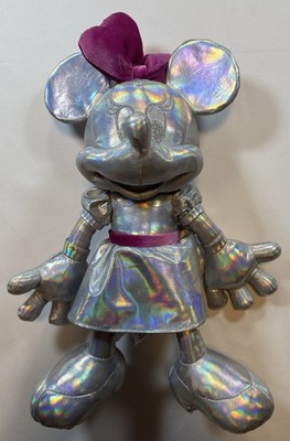 #1698 Disney100 Minnie Mouse Plush Disney Store Silver Holographic Pink Bow Rare