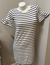 J Crew Ruffled Bell Sleeves Shift Dress Women's Size XS White & Black Striped