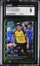 Achraf Hakimi 2018 Panini Donruss Press Proof Green Rookie Card #181 CGC MINT 9. rookie card picture