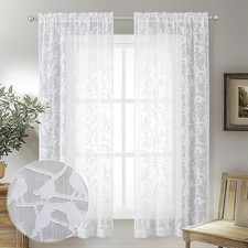 Anji Sheer White Curtains 63 Inches Long, Light  Airy Privacy Textured Semi