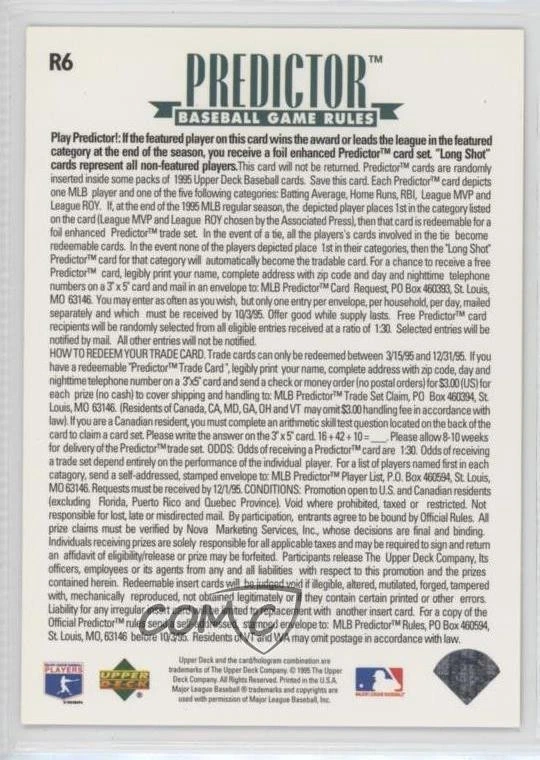 1995 Upper Deck Retail Predictor League Leaders Expired Redemptions Jeff Bagwell - Image 2 of 2