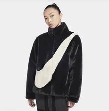 Nike Sportswear Faux Fur Sherpa Swoosh Logo Women's Oversized Jacket Sz S NWT