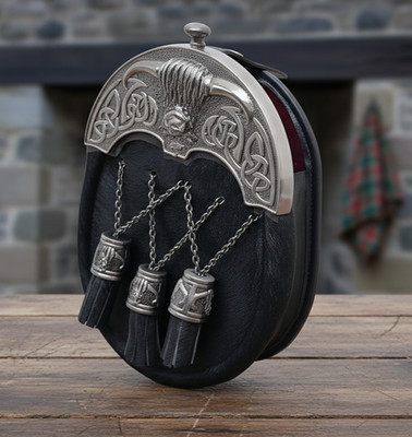 Lo Sporran X Schottenrock Schottisch Real Leder IN Schottland Gemacht Quasten &