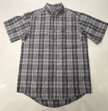 Wrangler Riggs Workwear Men's Gray Black Plaid Button-Down Shirt, M