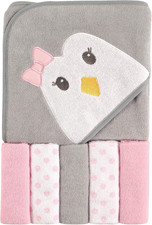 Unisex Baby Hooded Towel Set with Five Washcloths Cotton Polyester Penguin One