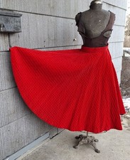 Vintage 1950s circle skirt red quilted velvet New Look side zipper diamond