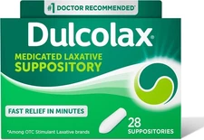 Dulcolax Medicated Suppositories Bisacodyl 10mg Predictable Relief 28 Count