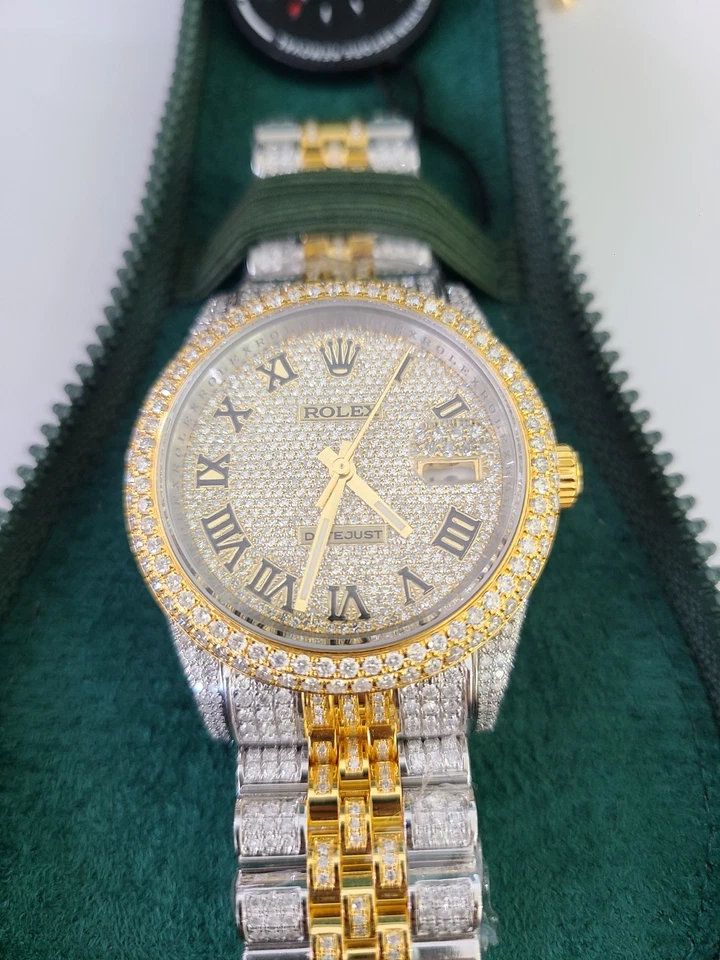 ROLEX Mens Datejust Two Tone Dial Iced Out Genuine Diamonds 36mm Watch Quickset - Image 2 of 4