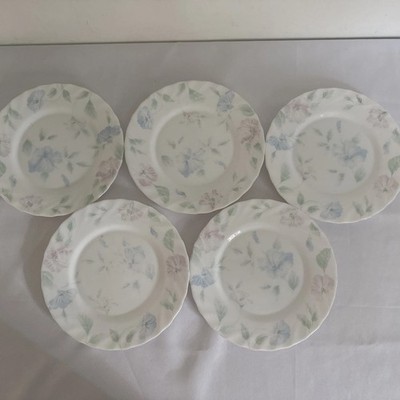 Set 5 Arcopal France Chloe Dessert Bread Plates Blue Pink Flowers Scalloped Rim