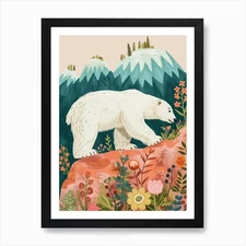 Polar Bear Walking On A Mountrain S Framed Wall Art Poster Canvas Print Picture