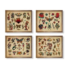 Vintage Tattoo Flash Wall Art Decor - Gifts for 8"x10", multicolor